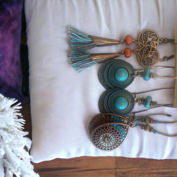 🍀NWT 6pairs Bohemian Tassel & Leaf Decor Earrings - Picture 2 of 4